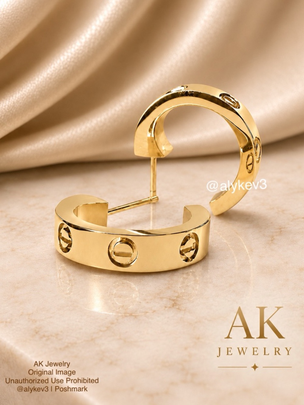 💎Luxury Polished 18K Gold Plates Earrings Screw Motif Pierced Hoop | AK Jewelry